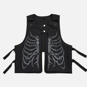 edgy skeleton print vest adjustable fit youthful style 5015