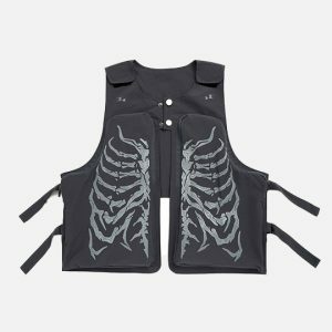 edgy skeleton print vest adjustable fit youthful style 8150