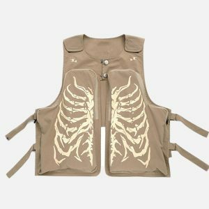 edgy skeleton print vest adjustable fit youthful style 8654
