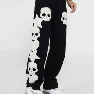 edgy skull denim jeans iconic streetwear statement 8448