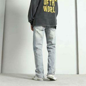 edgy slim jeans with knee holes retro streetwear staple 8202