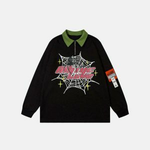 edgy spider web graphic sweatshirt urban & youthful appeal 8997