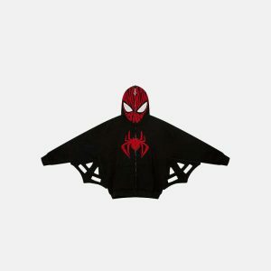 edgy spider web jacket full zip up urban streetwear 2909