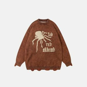 edgy spider web ripped sweater youthful streetwear appeal 3520