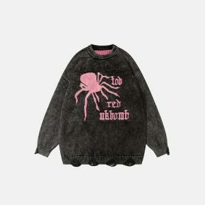 edgy spider web ripped sweater youthful streetwear appeal 4696