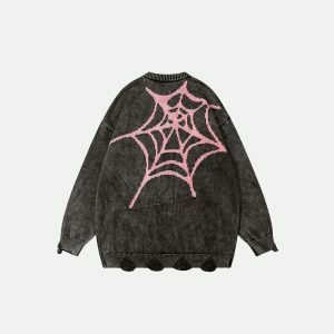 edgy spider web ripped sweater youthful streetwear appeal 4941