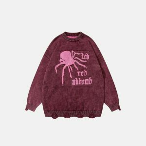 edgy spider web ripped sweater youthful streetwear appeal 5813
