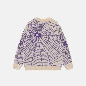 edgy spider web sweater youthful & bold streetwear design 1866