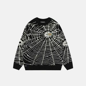 edgy spider web sweater youthful & bold streetwear design 5632