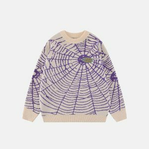 edgy spider web sweater youthful & bold streetwear design 6063