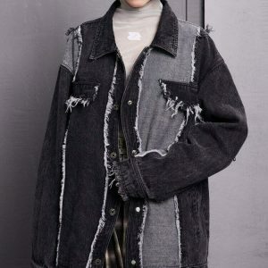 edgy tassel black denim jacket   youthful urban style 3791