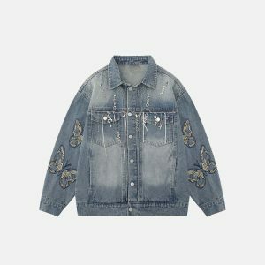 embroidered butterfly denim jacket chic & youthful style 3588