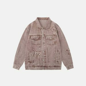 embroidered butterfly denim jacket iconic & youthful style 6902