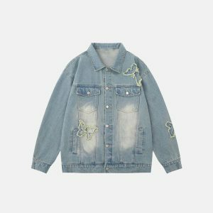 embroidered butterfly denim jacket iconic & youthful style 8394