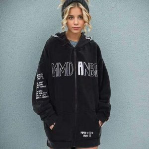 embroidered letter zip up hoodie   chic & youthful style 2040