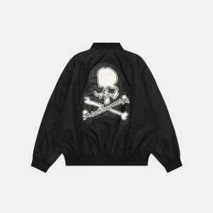 embroidered skull jacket windbreaker edgy & youthful style 3559