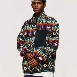 ethnic print sherpa jacket   vibrant & cozy streetwear 5250