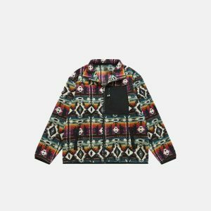 ethnic print sherpa jacket   vibrant & cozy streetwear 7060