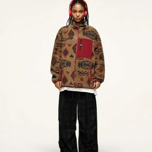 ethnic print sherpa jacket   vibrant & cozy streetwear 8103