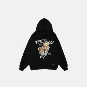 feel good bear print hoodie   youthful & cozy streetwear staple 4276