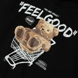 feel good bear print hoodie   youthful & cozy streetwear staple 5220