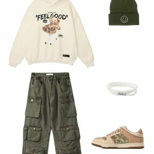feel good bear print hoodie   youthful & cozy streetwear staple 5739