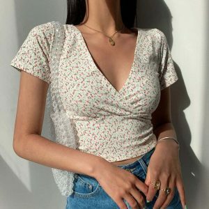 floral v neck crop top chic & youthful streetwear essential 3821