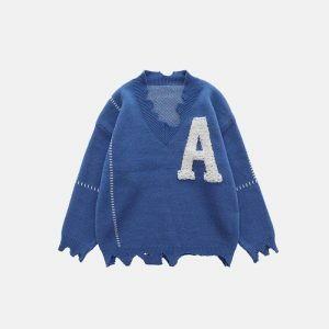 frayed oversized sweater youthful frayed sweater oversized & trendy comfort 8054