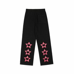 funky star denim pants youthful print & edgy style 7078