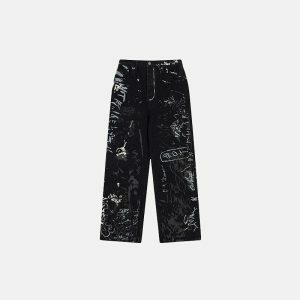 gothic graffiti denim pants edgy print & urban appeal 4176