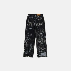 gothic graffiti denim pants edgy print & urban appeal 7675