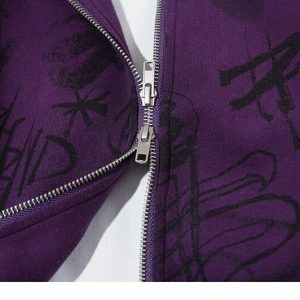 graffiti graphic hoodie zip up youthful urban appeal 1990