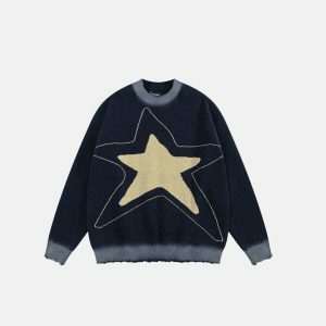 graphic star ripped sweater youthful & edgy knitwear 5075