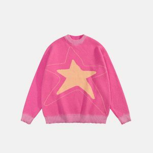 graphic star ripped sweater youthful & edgy knitwear 7211