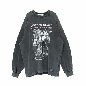 grunge vintage oversized tee youthful long sleeve design 2307