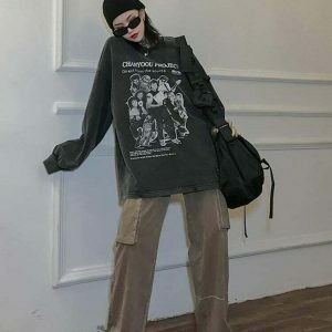 grunge vintage oversized tee youthful long sleeve design 3104