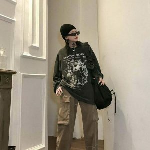 grunge vintage oversized tee youthful long sleeve design 4281