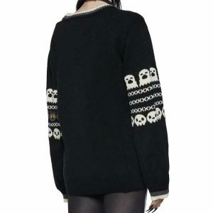 halloween skull & ghost sweater   retro & edgy comfort 7715