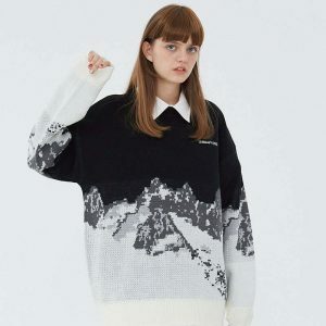 iconic alps print sweater   youthful & dynamic design 4073