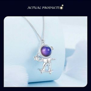 iconic astronaut silver pendant necklace   925 sterling chic 7570