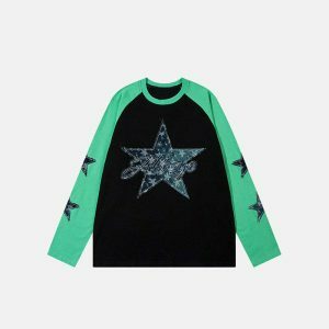 iconic denim star patchwork sweatshirt youthful appeal 3533