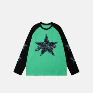iconic denim star patchwork sweatshirt youthful appeal 5058
