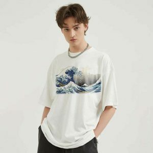 iconic japanese wave graphic tee   youthful & dynamic style 1756