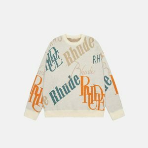 iconic letter print sweater retro & youthful appeal 1492