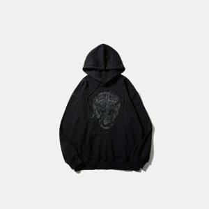 iconic lion head embroidery hoodie dynamic graphic print 1065