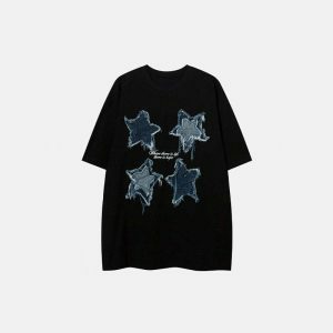 iconic pentagrams patchwork t shirt youthful & edgy style 3963