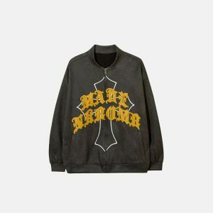 iconic retro cross zip up jacket   streetwear essential 5557