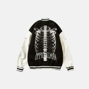 iconic skeleton embroidery varsity jacket youthful edge 3341