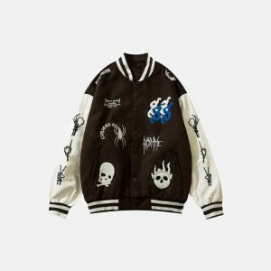 iconic skeleton embroidery varsity jacket youthful edge 5923