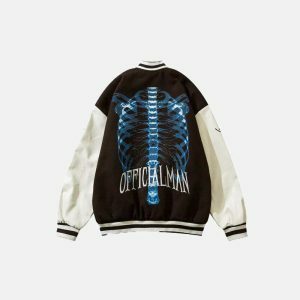 iconic skeleton embroidery varsity jacket youthful edge 6348